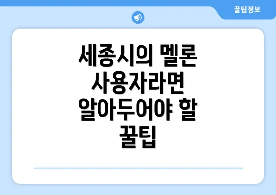 세종시의 멜론 사용자라면 알아두어야 할 꿀팁