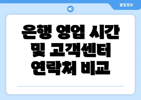 은행 영업 시간 및 고객센터 연락처 비교